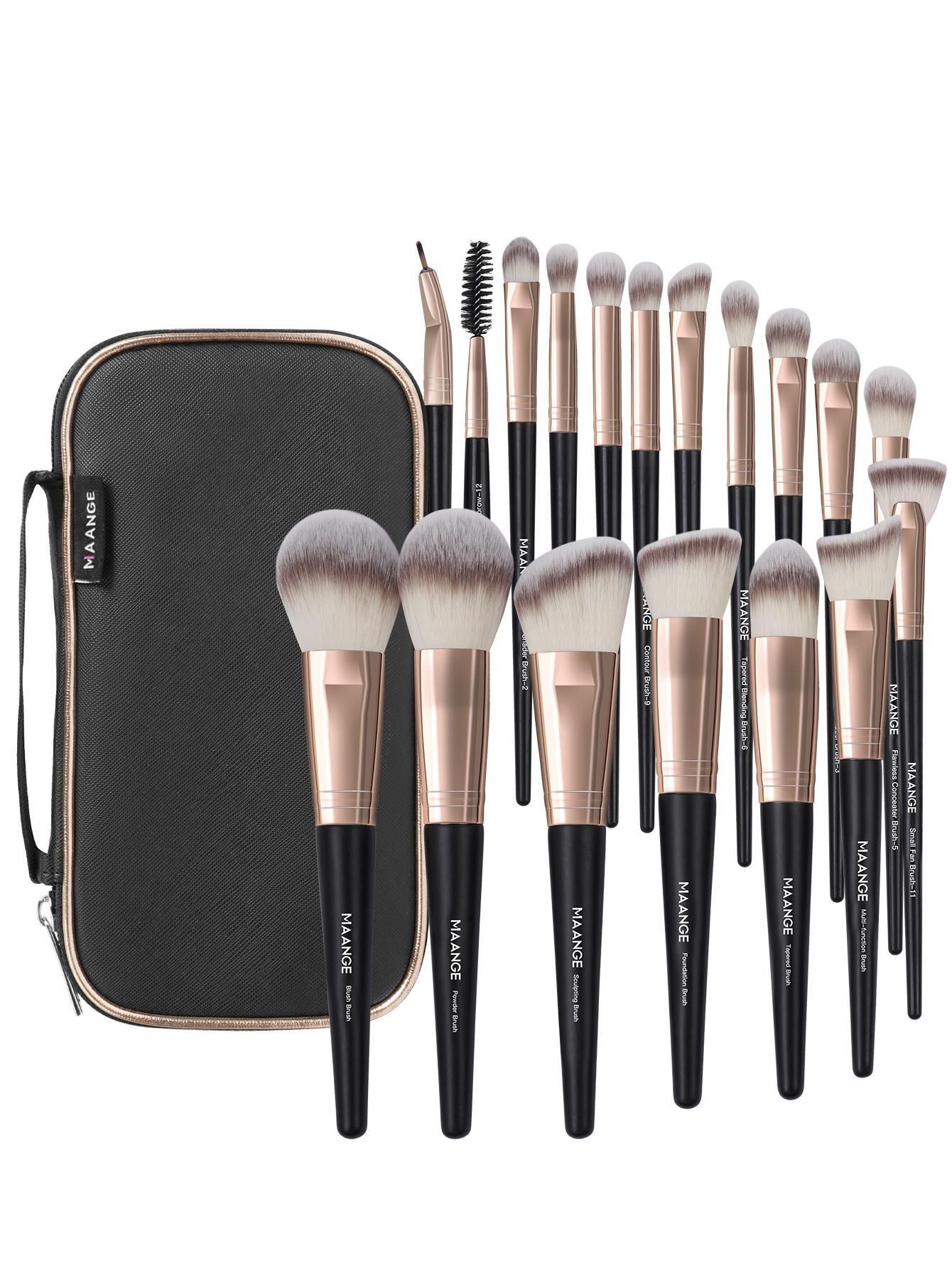 18pcs/Set Makeup Brush With PU Bag, Foundation Brush, Eyeshadow Brush, Eyebrow Brush, Lips Brush,... | SHEIN