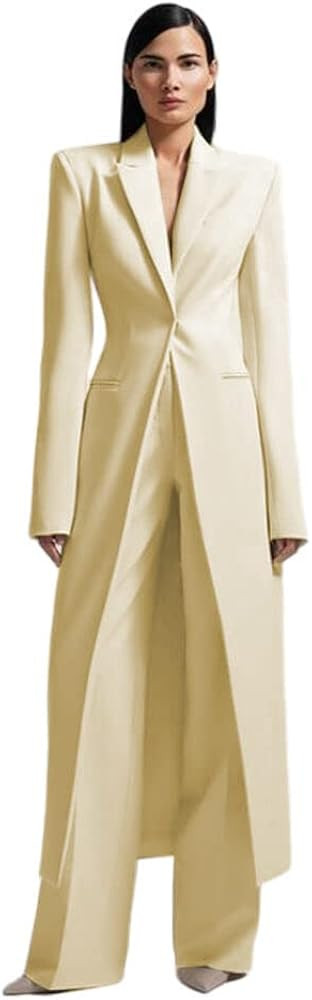 HZUOU Women's Long 2 Piece Suit Jacket+Pants Slim Fit 1 Button High Street Luxury Womens Clothing... | Amazon (US)