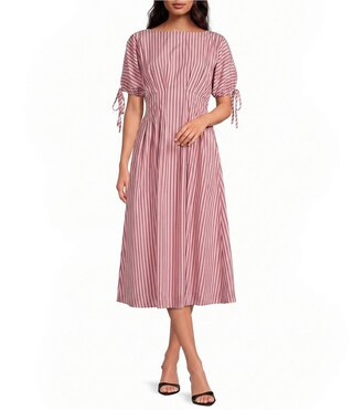 Sugarlips Petite Size Striped Fessia Boat Neck Short Sleeve Pleated Waist Midi Dress -  PXL | Dillard's