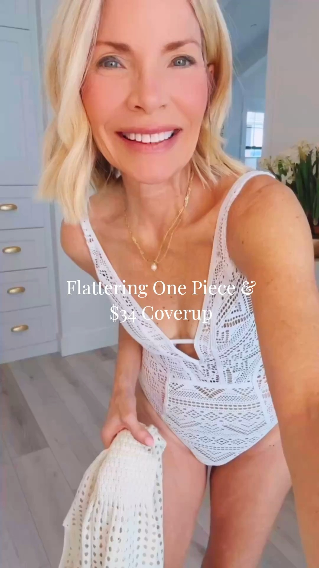 Love this flattering one piece suit so much I have it in black & brown as well! 🩱 Fit is tts. I’m wearing a size small  
The coverup is also just $34 and comes in multiple colors - I have the apricot, beige and black. Great staple and washer/dryer friendly! 

#LTKSwim #LTKSaleAlert #LTKTravel