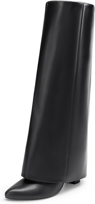 DREAM PAIRS Women's Knee High Boots Fold Over Chunky High Heels Long Boots Zipper Pointed Toe Dre... | Amazon (US)