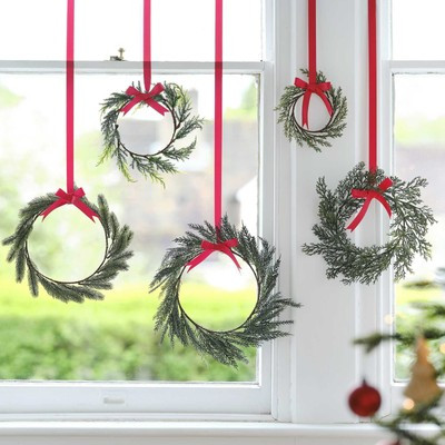 Mini Hanging Christmas Wreaths with Red RIbbons | eBay AU