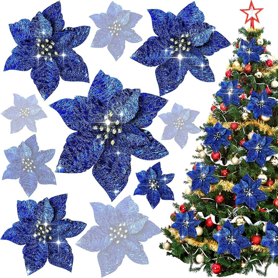Syhood 30 Pieces 5.1 Inches Glitter Poinsettia Flowers Christmas Tree Ornaments Artificial Weddin... | Amazon (US)