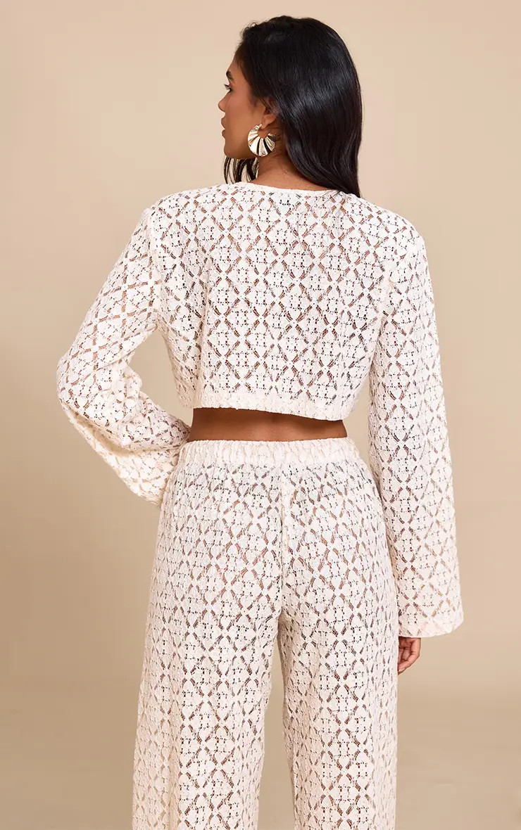Cream Lace Button Detail Crop Top Co-ord | PrettyLittleThing UK
