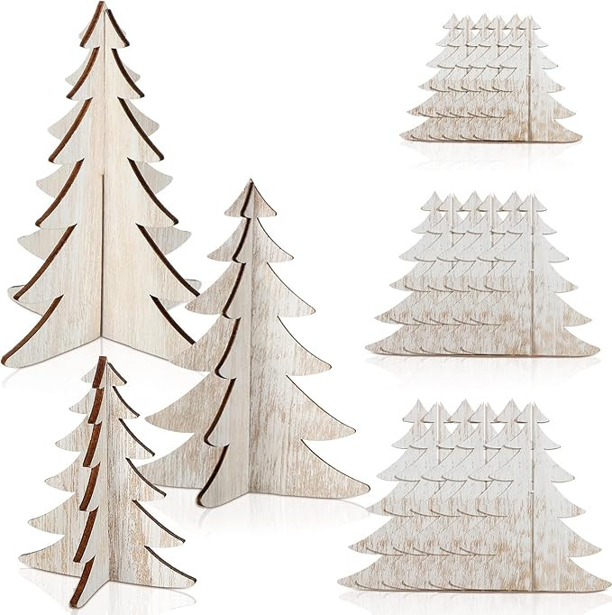 18 Pieces Wooden Christmas Tree Crafts 3D Natural Wood Cutouts Rustic Wood Christmas Tree Decorat... | Amazon (US)