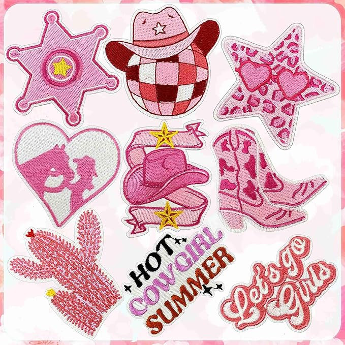9-Pack Hot Cowgirl Summer Iron On Patches, Pink Cowgirl & Western Embroidered Patches Set with ... | Amazon (US)