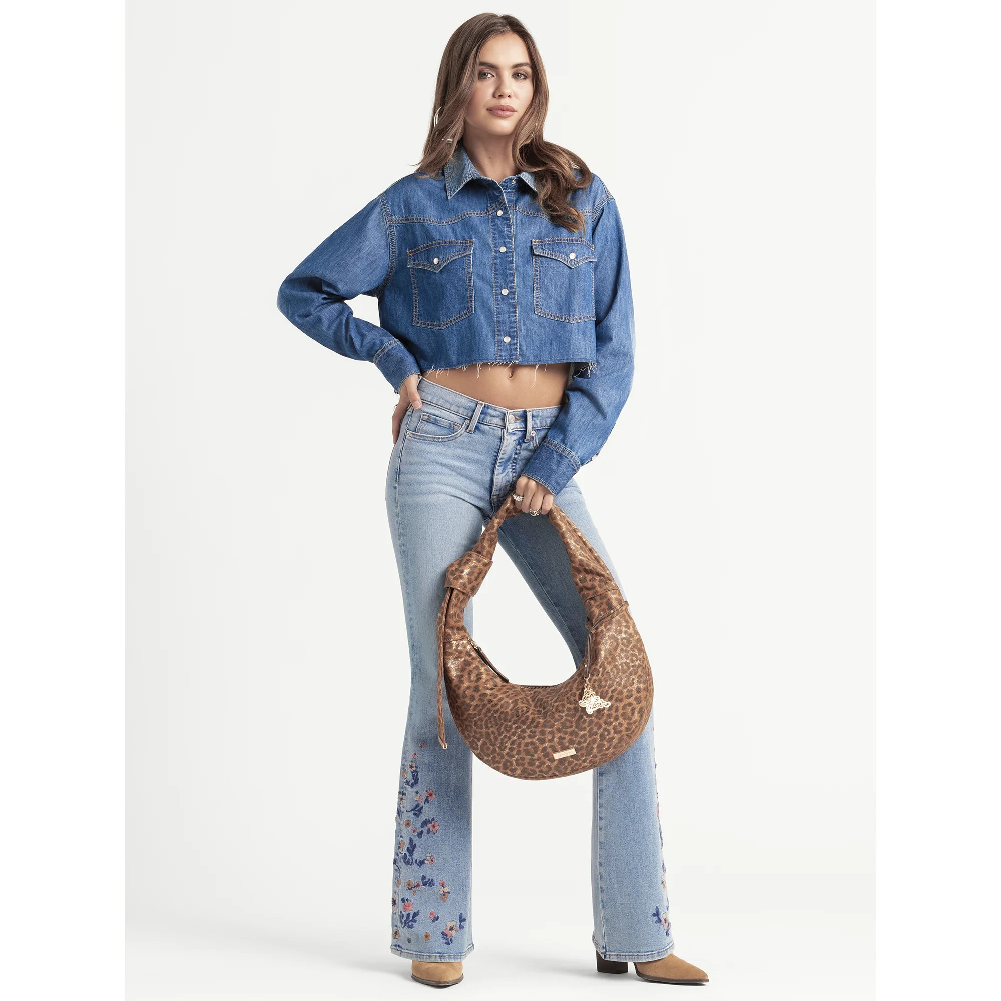 Jessica Simpson Women's Cropped Denim Western Shirt, Sizes XS-XL | Walmart (US)
