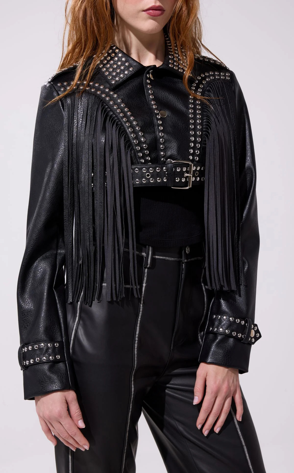 OAKLY-BLACK FRINGE WESTERN CROP JACKET | Azalea Wang