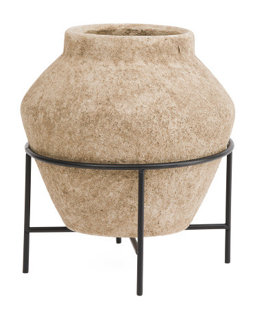 11.75x10.75 Outdoor Terracotta Planter With Metal Base | TJ Maxx