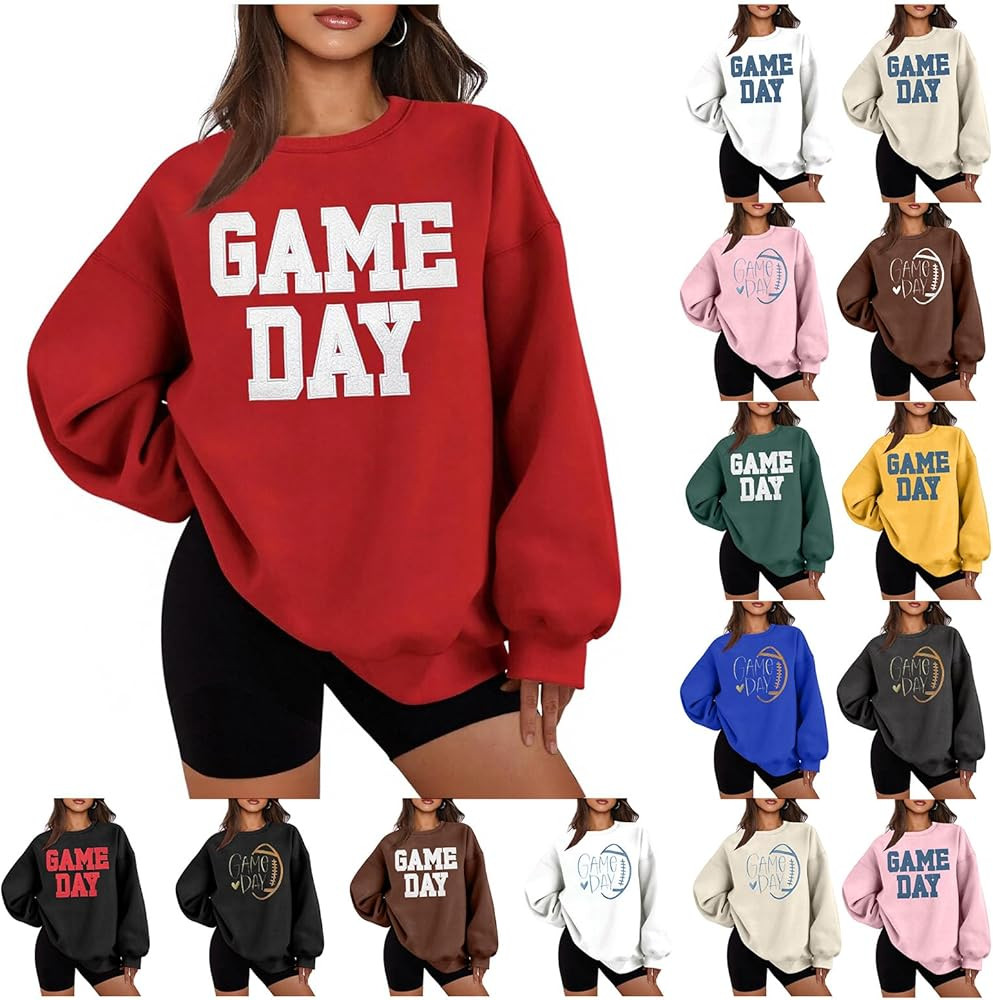 Women Game Day Sweatshirt, Football Sweatshirt Woman Sunday Football Fan Pullover Shirt Long Slee... | Amazon (US)