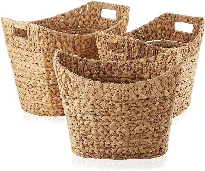 Casafield Set of 3 Stackable Oval Laundry Baskets with Handles, Woven Water Hyacinth Storage Tote... | Amazon (US)