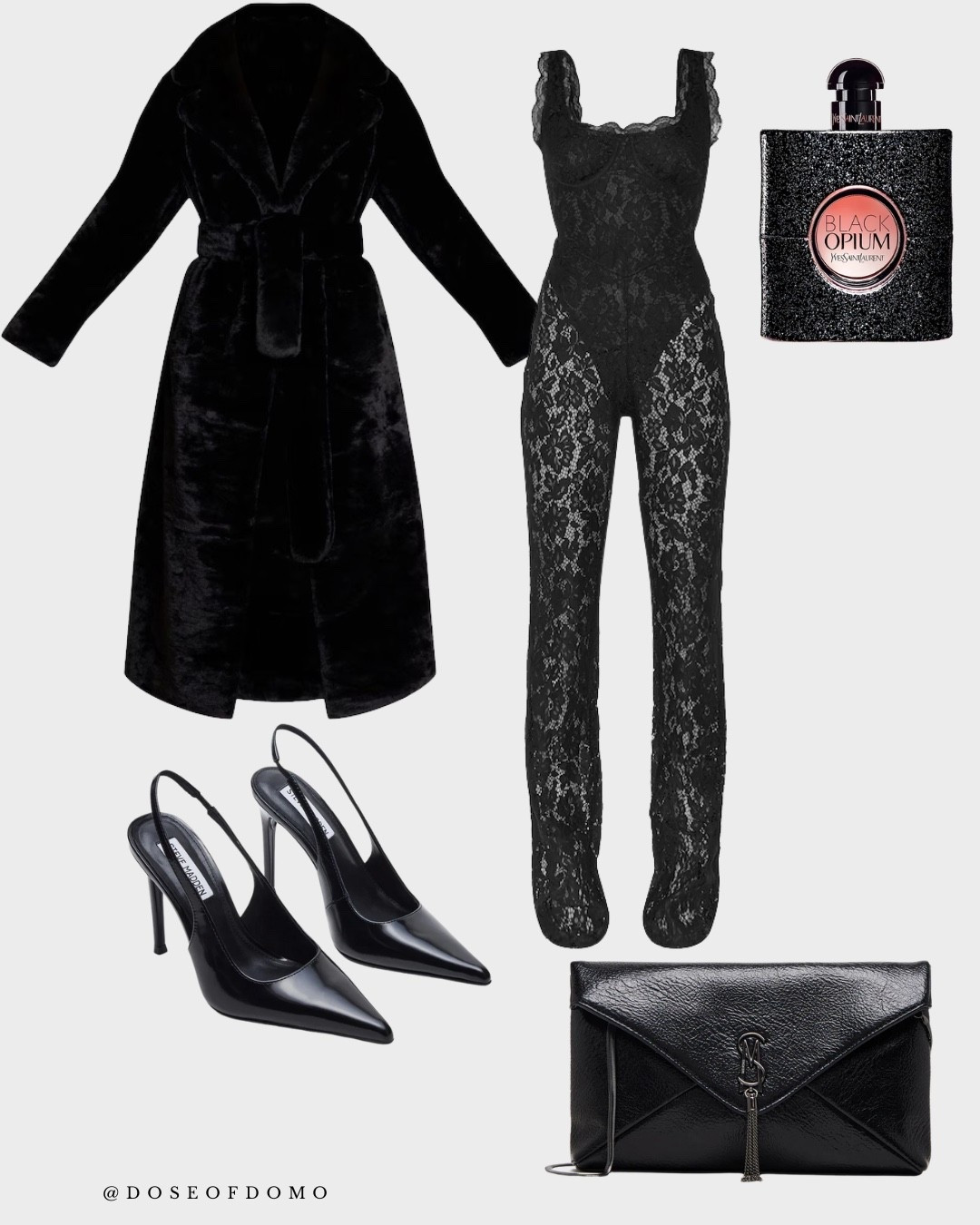 All black everything 🖤 A little lace, a little velvet, and a lot of confidence. The perfect mix for a night that’s anything but ordinary.

#DoseOfDomo #AllBlackLook #DateNightOutfit #LaceAndLeather #BlackOpiumVibes 