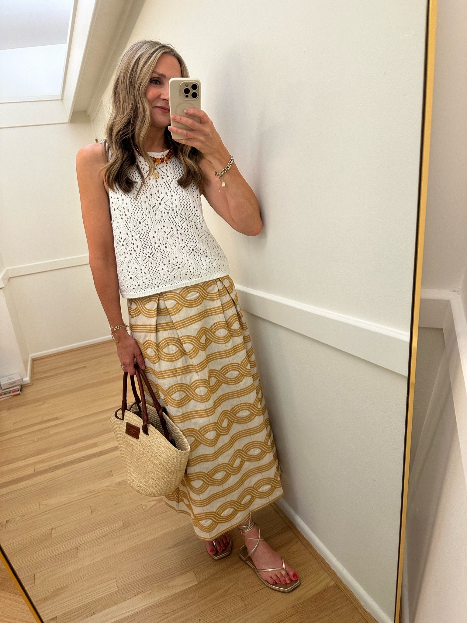 Lunch out ootd!
My @Splendid crochet tank is 40% off with code FOURTH and I feel so “chic in the Hamptons “ in this gorgeous @Cartolina midi skirt. Wearing xs in top and small in skirt. 

Summer outfit, work outfit, travel outfit

#LTKootd #LTKSaleAlert #LTKOver40