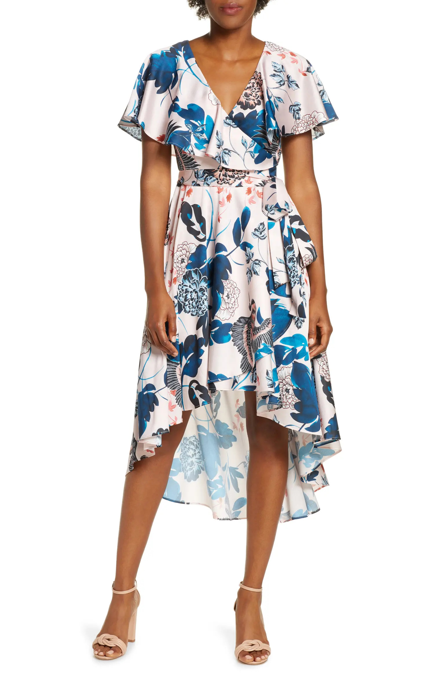 Floral Flutter High/Low Faux Wrap Dress | Nordstrom