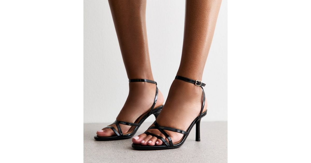 Black Faux Leather Strappy Heeled Sandals | New Look | New Look (UK)