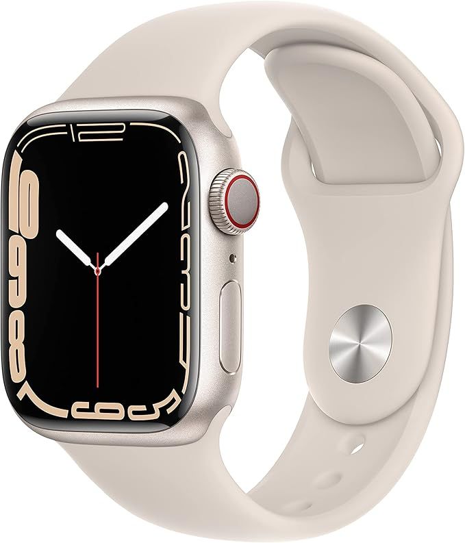 Apple Watch Series 7 GPS + Cellular, 41mm Starlight Aluminum Case with Starlight Sport Band - Reg... | Amazon (US)