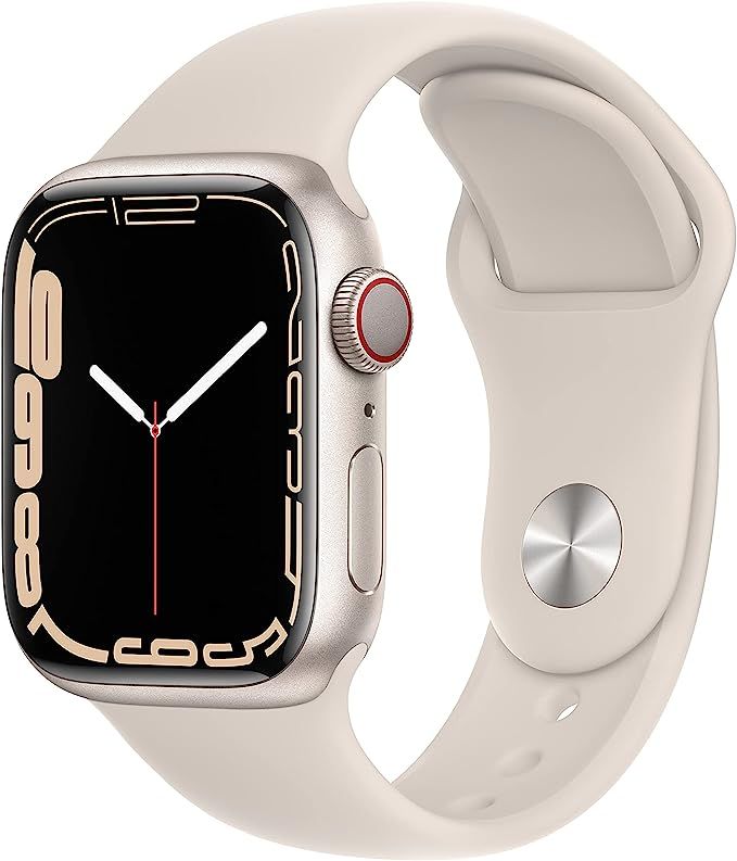 Apple Watch Series 7 GPS + Cellular, 41mm Starlight Aluminum Case with Starlight Sport Band - Reg... | Amazon (US)