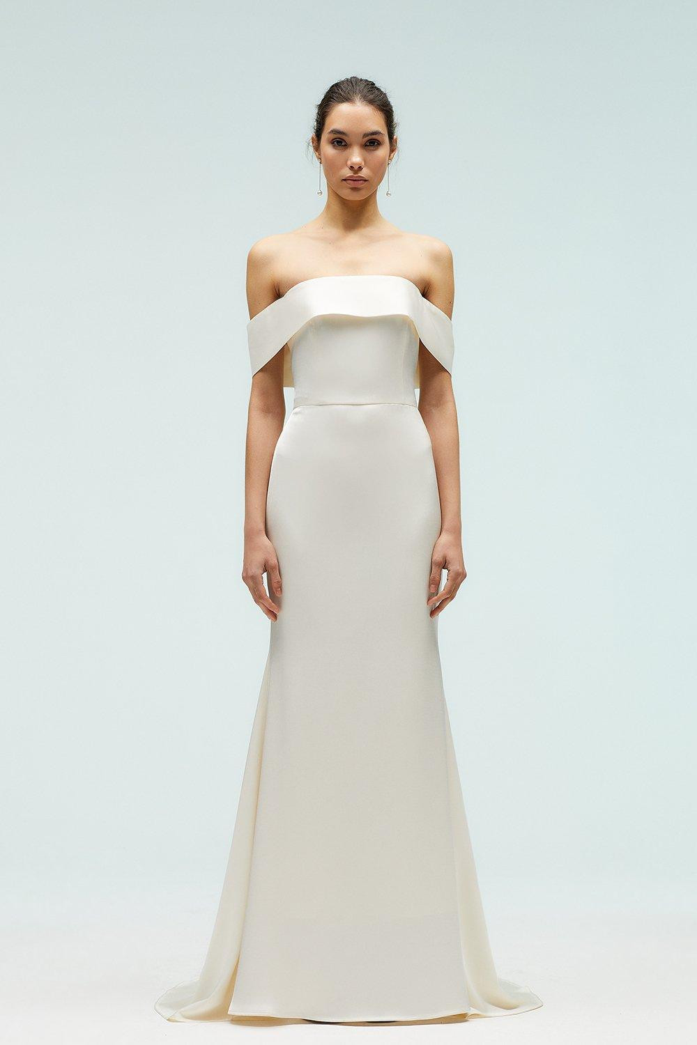 Satin Bardot Fishtail Maxi Dress With Train | Coast UK & IE