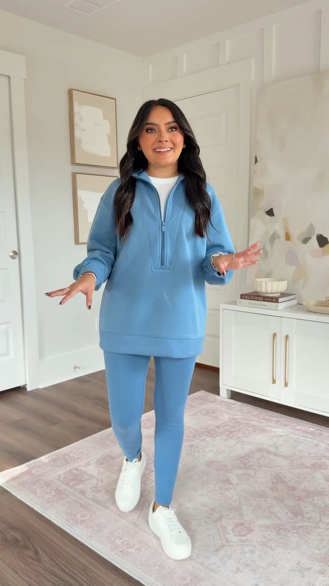 Steel blue pullover size small - size up a size for a roomy fit
Steel blue leggings size small TTS
Sneakers size 6.5 TTS

#LTKActive #LTKFindsUnder50 #LTKPetite