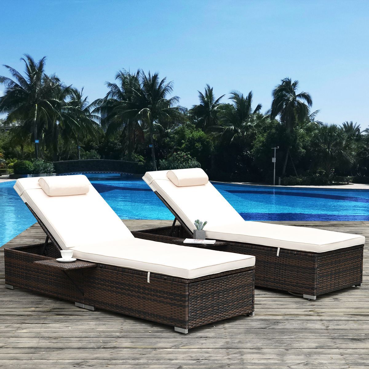2-piece PE Rattan Outdoor Patio Beige Chaise Lounge Chair with Reclining Adjustable Backrest and ... | Target