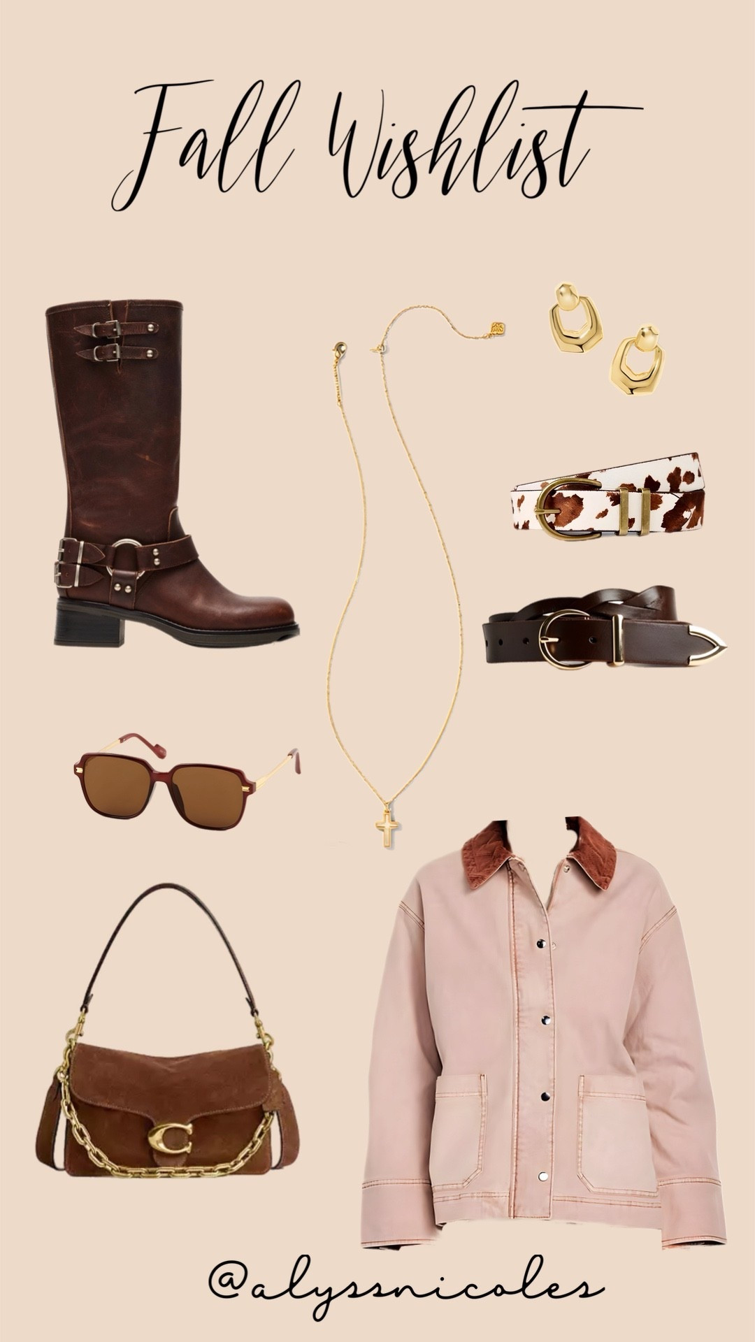 I have an itch for Fall fits 😍 Brown suede will be a major style staple as we head into Fall as well as barn jackets and brown riding boots. I love these brown boots with buckles and studs for an edgy refined vibe. The cow print belt is a fun western nod. Oversized vintage sunnies are on major sale and give so much personality to polished looks. The opal cross necklace is stunning and highly rated. I chose these gold earrings because they are modern and elegant! The coach bag is suede with removable gold chain- a go to for Fall or year round. I ordered the pink barn jacket in xs petite and it also comes in olive green for rotate sizing. Linking the denim version barn jacket as well although it only comes in regular sizing. These are selling out quickly! 

Gap
Old navy 
Kendra Scott 
Steve Madden 
Coach handbag 



#LTKStyleTip #LTKPetite #LTKSeasonal