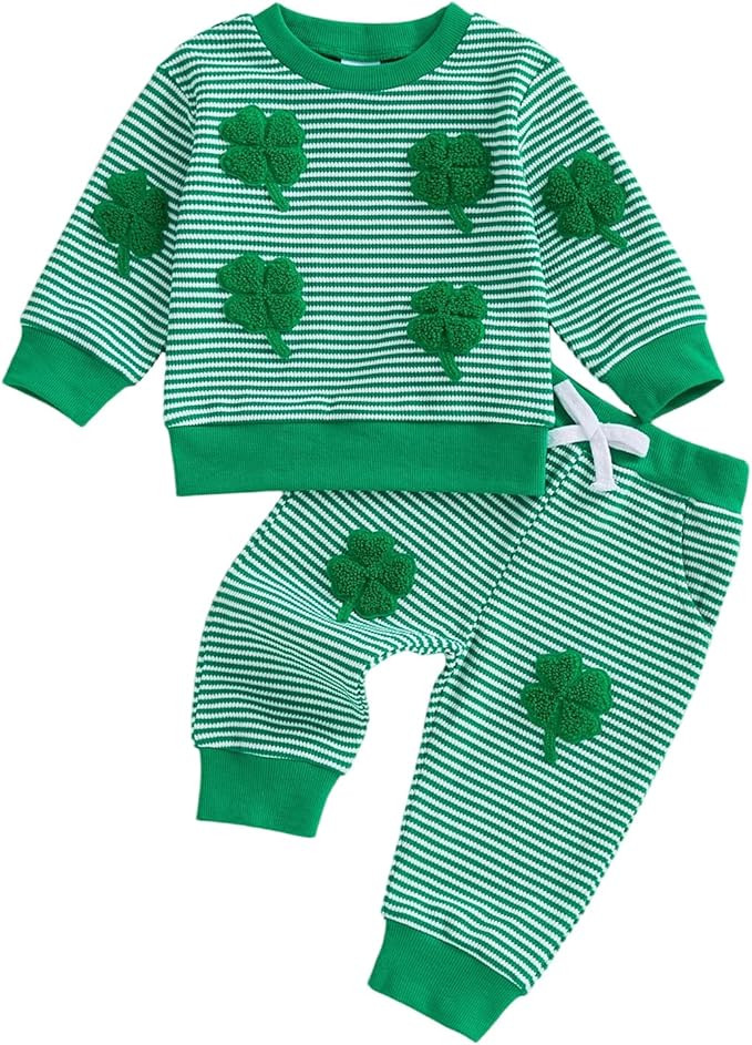 fhutpw Baby Toddler Boy Girl Fall Winter Clothes Embroidery Stripe Pullover Pants Sets Infant Lon... | Amazon (US)