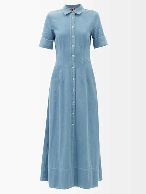 Staud - Joan Denim Maxi Shirt Dress - Womens - Light Denim | Matches (US)