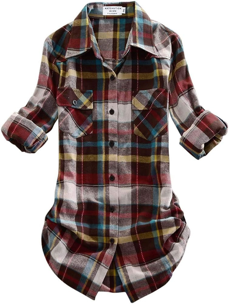 Match Women's Long Sleeve Flannel Plaid Shirt | Amazon (US)