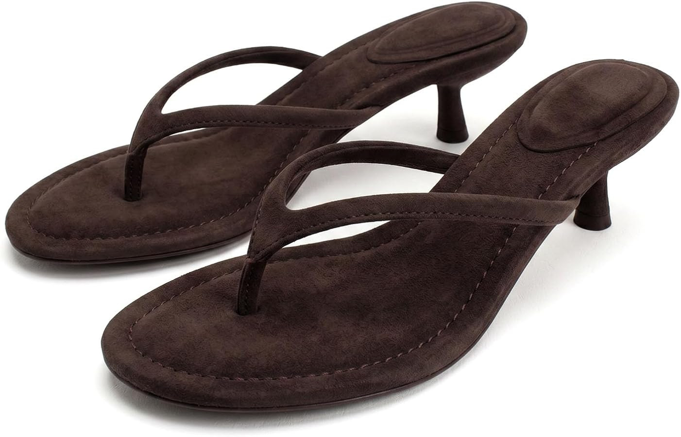 Suede Flip Flops for Women Open Round Toe Thong Heeled Sandals Kitten Heels | Amazon (US)