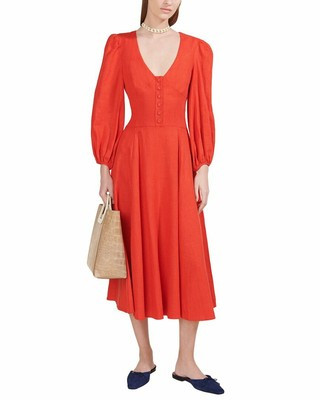 Staud Birdie Linen-Blend Midi Dress Women's  | eBay | eBay US