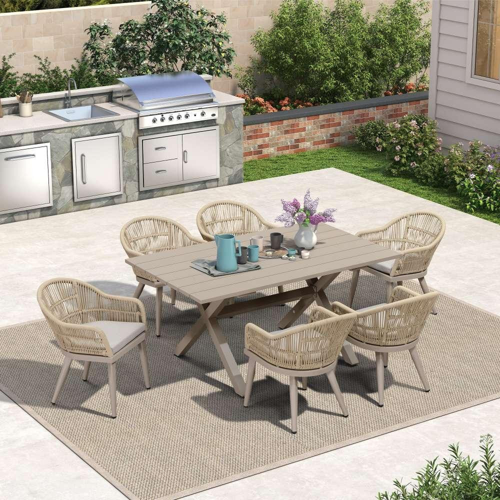 PURPLE LEAF 7/9/11 Pieces Outdoor Dining Set Aluminium Dining Table and Woven Rattan Chairs Dinin... | Purple Leaf