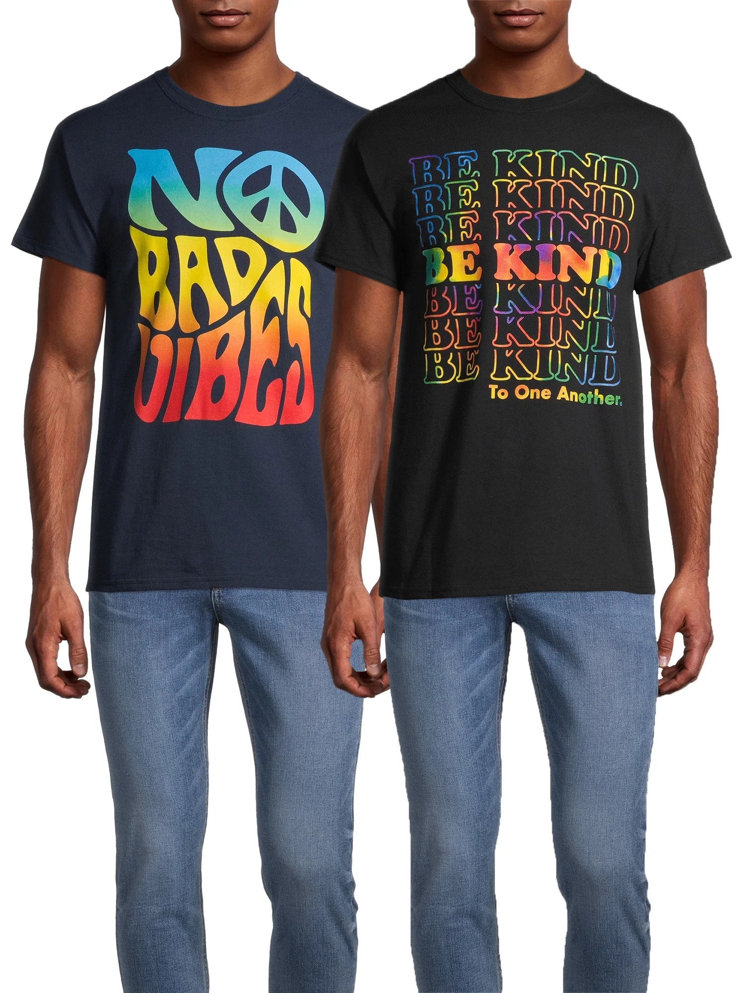 Humor No Bad Vibes & Be Kind Repeated Men's and Big Men's Graphic T-shirt 2-Pack Bundle | Walmart (US)