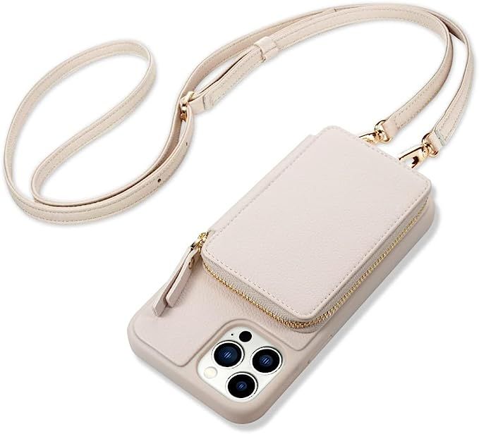 ZVE iPhone 13 Pro Max Wallet Case Crossbody, Zipper Phone Case with RFID Blocking Card Holder Wri... | Amazon (US)