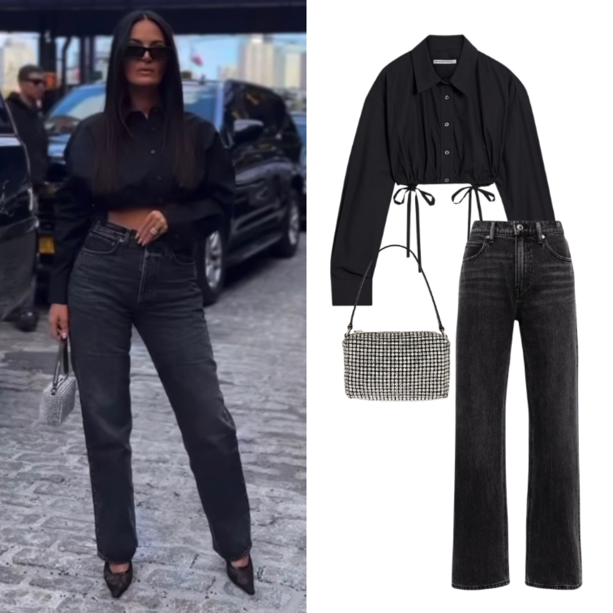 Lisa Barlow’s Black Cropped Shirt + Crystal Embellished Bag 📸= @lisabarlow14