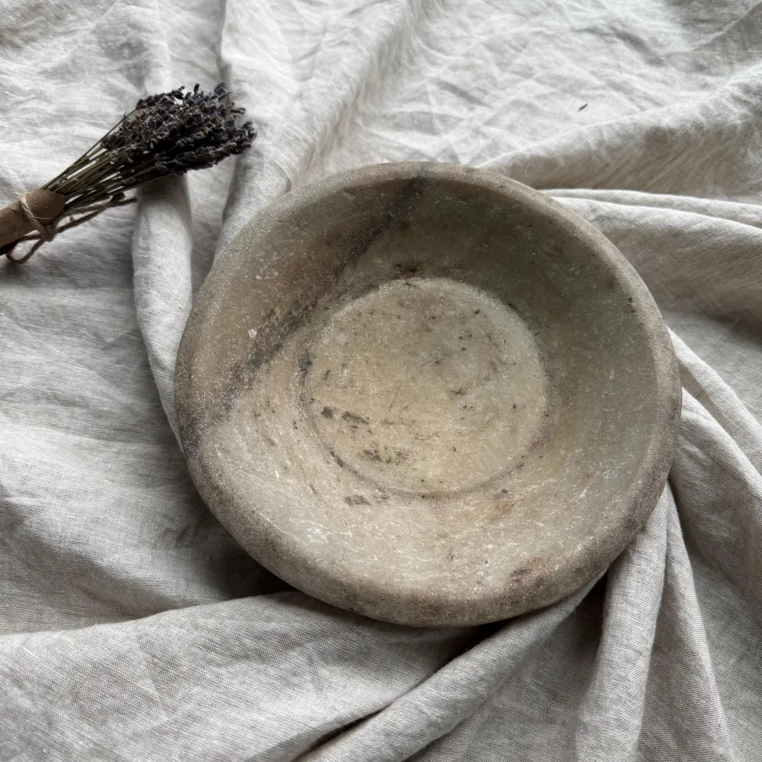 Vintage Hand-carved Stone Bowl 8.8" | Rustic Marble Catchall Dish - Etsy | Etsy (US)