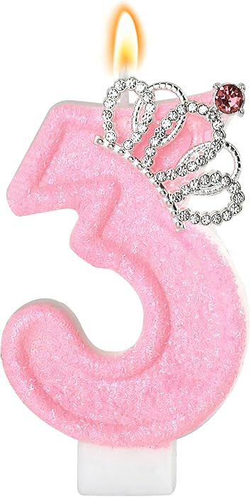 Pink Birthday Candle Crown Number 3 Candles Cake Candle,Pink Birthday Cake Topper Cupcake Decorat... | Amazon (US)
