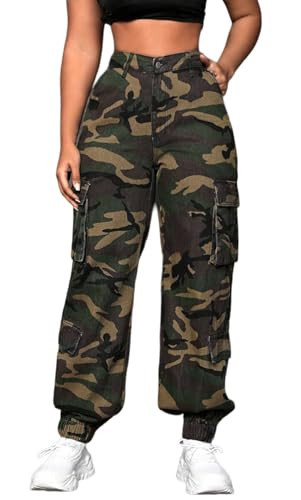 Camo Pants for Women Baggy Cargo Joggers with Multiple Pockets Camouflage Outdoor Sweatpants Works Y2k Pants L | Amazon (US)