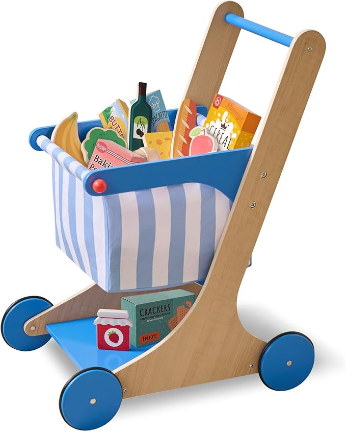 Little Helper Mr. Fresh Wooden Shopping Cart with 13 Grocery Store Pretend Play Food Accessories ... | Amazon (US)