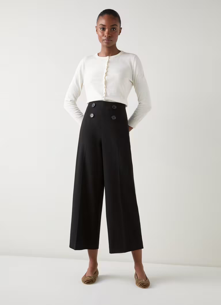 Polly Black Viscose Button Front Side Zip Trousers | L.K. Bennett (UK)