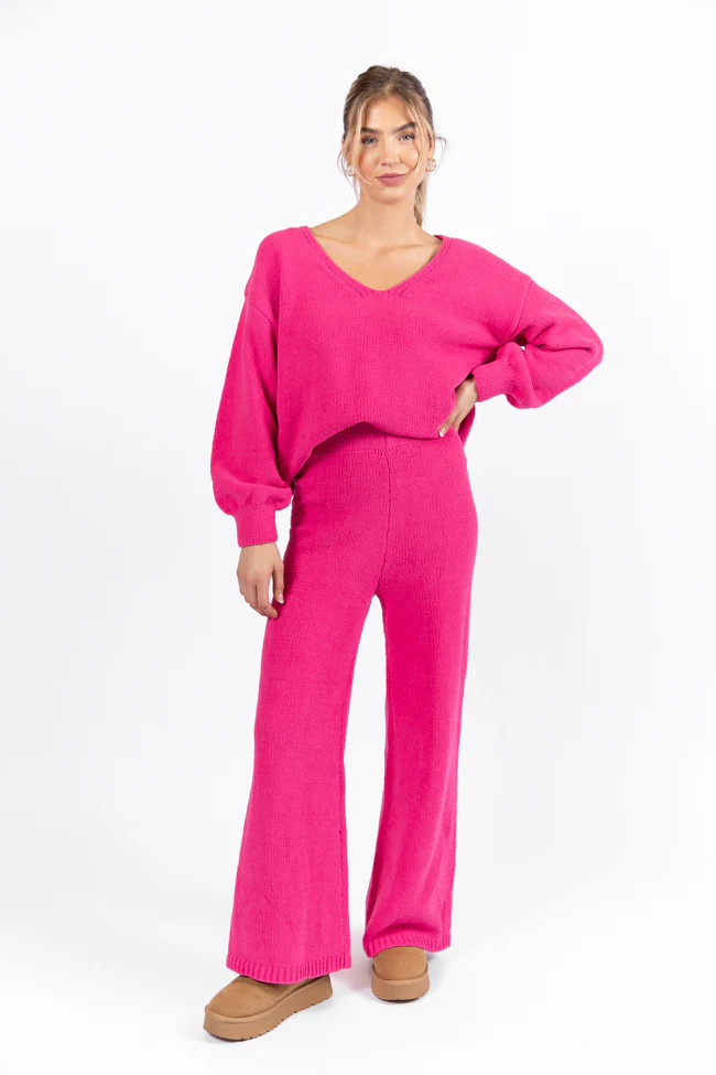 Cozy For Keeps Hot Pink V-Neck Sweater FINAL SALE | Pink Lily