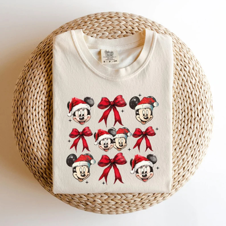 Comfort Colors Christmas Mickey Tee, Minnie Bow Coquette, Womens Disneyworld T-shirt, Bow Mickey ... | Etsy (US)