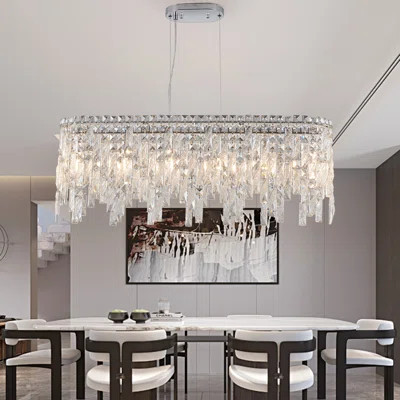 Modern Silver Elegant Oval Crystal Chandelier with Reflective Hanging Crystals | Wayfair North America
