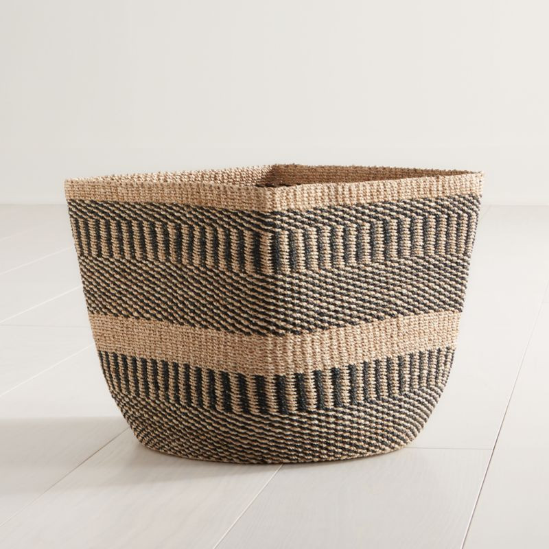 Briget Large Natural/Black Abaca Basket + Reviews | Crate and Barrel | Crate & Barrel