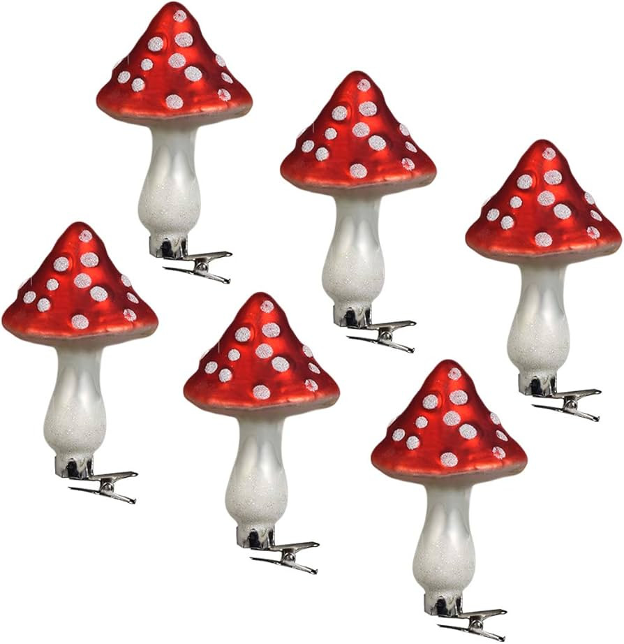 Pack of 6 Mushroom Shaped Personalized Christmas Ornaments Painted Glass Ornaments with Alligator... | Amazon (US)