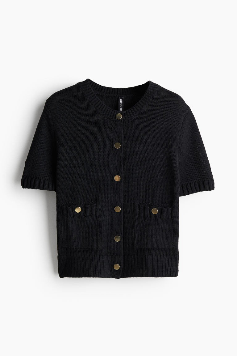 Short-Sleeved Cardigan - Round Neck - Short sleeve - Black - Ladies | H&M US | H&M (US + CA)