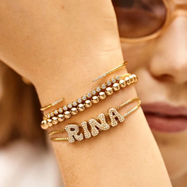 Custom Slider Bracelet: Retro Gold Pavé | BaubleBar (US)
