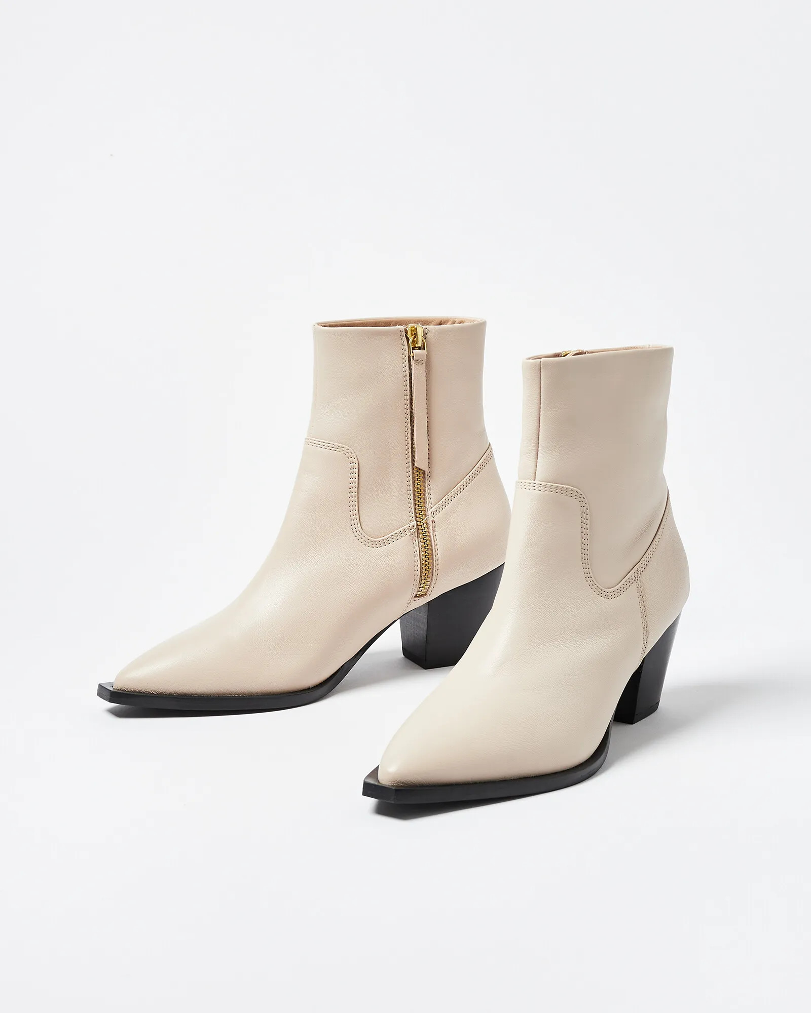 Western Off White Leather Heeled Boots | Oliver Bonas | Oliver Bonas (Global)