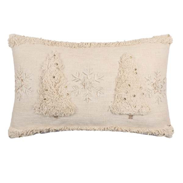 Neutral Embroidered Tree Christmas Throw Pillow, 14x22 | At Home