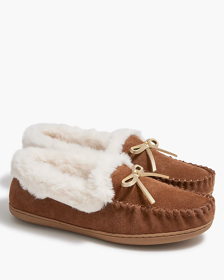 Suede shearling lined slippers | J.Crew Factory