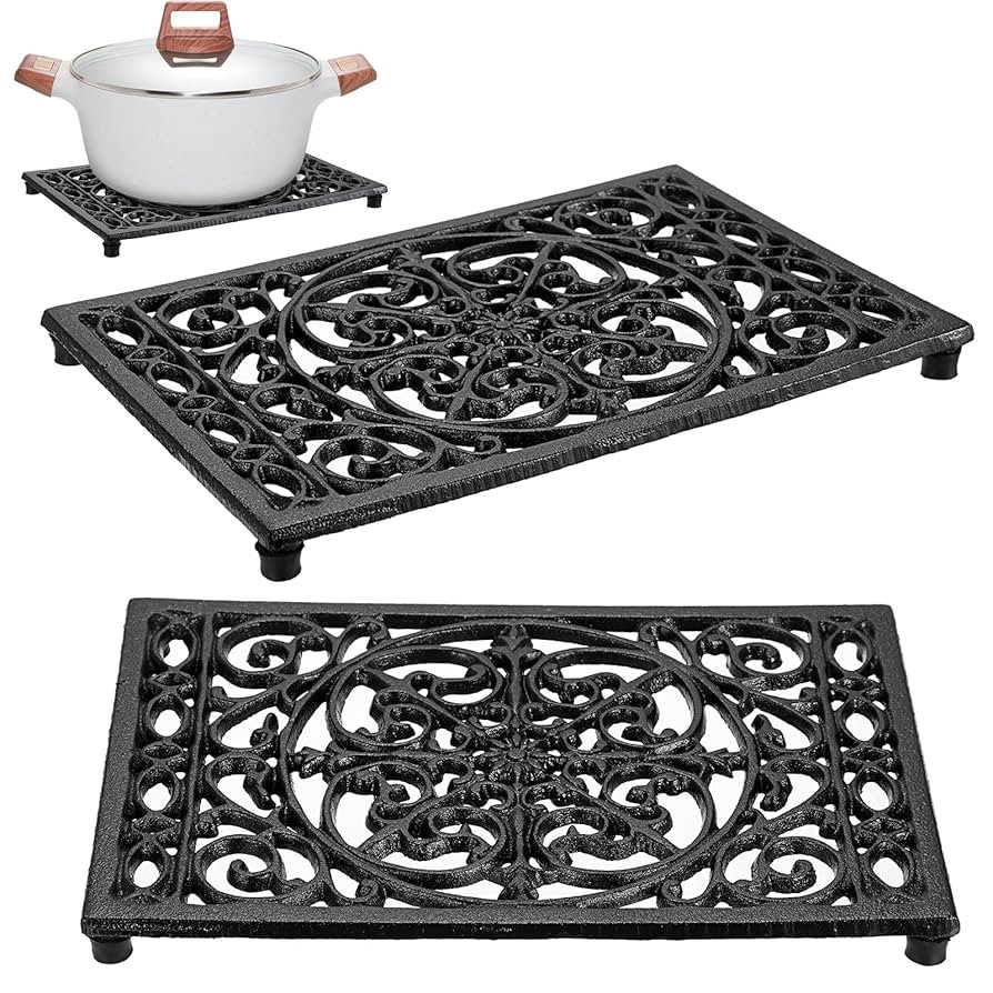 Sumnacon 2Pcs Rectangle Cast Iron Trivet - Heat Resistant Iron Trivet for Hot Dish Pot Pan Plate ... | Amazon (US)